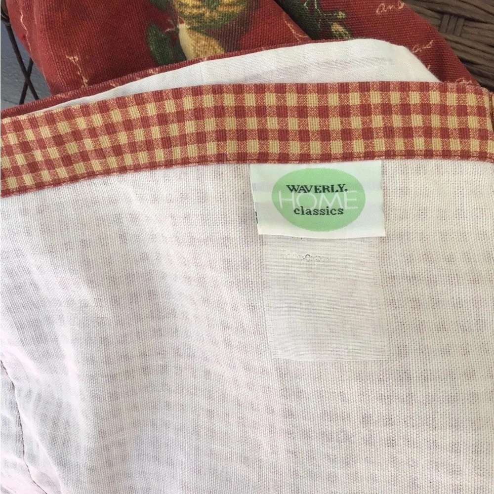 Waverly~Lemons/Orange Kitchen 2 Pc Valance Curtains 54 X 14, Red Checks/Fruit